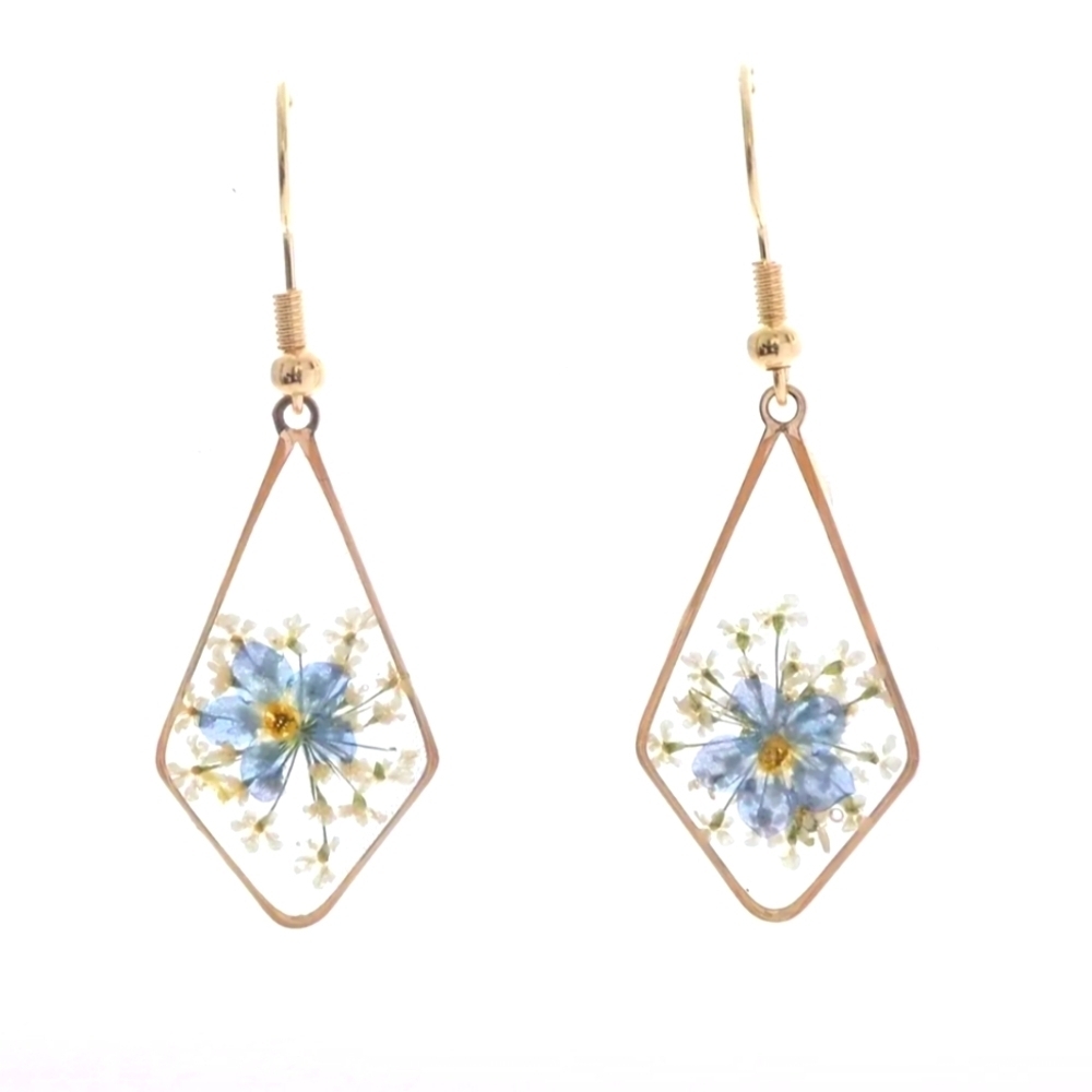 Boho Blue Floral Resin Dangle Earrings